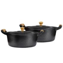 Jogo 2 Caçarolas Preta de 16 E 18 cm Tampa de Alumínio
