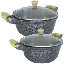 Jogo 2 Caçarolas Preto Alumínio 16 E 18 CM Com Tampa de Vidro Jogo 2 Caçarolas Preto Alumínio 16 E 18 CM Com Tampa de Vidro