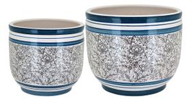 Jogo 2 cachepô cerâmica azul vaso decorativo enfeite casa Jogo 2 cachepô cerâmica azul vaso decorativo enfeite casa