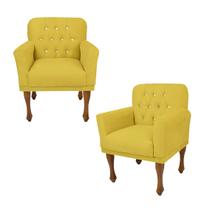Jogo 2 Cadeira Poltrona Decorativa Com Botões De Strass Anitta Suede Amarelo DL Decor