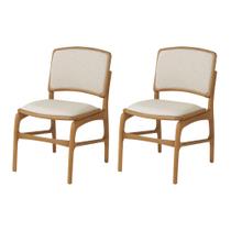Jogo 2 Cadeiras de Jantar Florença em Madeira Jequitibá Natural Encosto em Tecido Premium Linho Bege