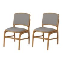 Jogo 2 Cadeiras de Jantar Florença Jequitibá Natural Encosto em Tecido Premium em Linho Cinza