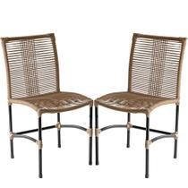 Jogo 2 Cadeiras de Jantar Havaí em Corda Sintética Artesanal, Cadeira Confortável para Sala de Jantar - Teca Estonado