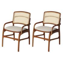 Jogo 2 Cadeiras para Jantar Florença em Madeira Jequitibá Terra Braço Encosto Palha Linho Bege