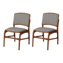 Jogo 2 Cadeiras para Jantar Florença Madeira Jequitibá Terra Encosto e Assento em Tecido Linho Cinza