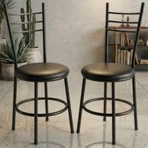 Jogo 2 Cadeiras Tubular Jantar Ferro Aço Cadeira Preta Modernas Conjunto Kit Cozinha Estrutura Preto Liz Estrutura Pret