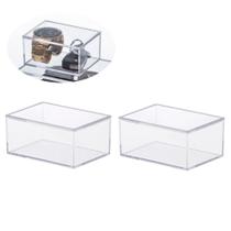 Jogo 2 caixas organizadoras pequenas tampa acrílico multiuso cozinha banheiro escritório maquiagem