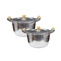 Jogo 2 Caldeirões Alça Madeira Alumínio Polido 32 cm Jogo 2 Caldeirões Alça Madeira Alumínio Polido 32 cm