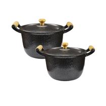 Jogo 2 Caldeirões Alumínio Preto 18 e 20 cm com Tampa e Pomel Jogo 2 Caldeirões Alumínio Preto 18 e 20 cm com Tampa e Pomel