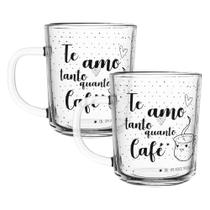 Jogo 2 Caneca de Café Te Amo Vidro Transparente 220ml Xícara Lyor