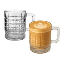Jogo 2 Caneca de Vidro Café Cappuccino Quadrados Elusia 250ml Em Casa Tem