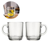 Jogo 2 Canecas Bebidas Cafe Cha 250ML Vidro Transparente Grosso