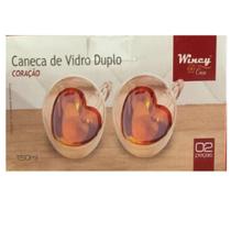 Jogo 2 Canecas de Vidro Duplo Coração Vidro 150ML - Wincy