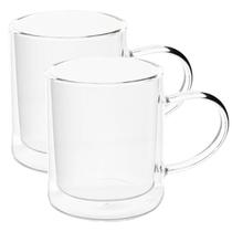 Jogo 2 Canecas de Vidro Parede Dupla Grande Café Chá 320ml