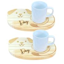 Jogo 2 canecas porcelana 120ml com pires pinus cachorro