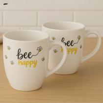 Jogo 2 Canecas Porcelana 300ml Honey Ideal Café Chá Presente Decorativo Elegante Uso Diário