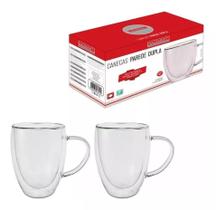 Jogo 2 Canecas Xícaras De Chá Café 350ml Vidro Parede Dupla Jogo 2 Canecas Xícaras De Chá Café 350ml Vidro Parede Dupla