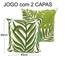 Jogo 2 Capa de Almofada Bordada Folhagem Verde Costela 45x45