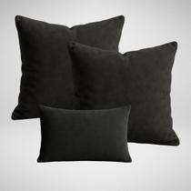 Jogo 2 Capas para Almofadas 50x50cm + 1 Capa 50x30cm Decorativa Suede Glamour Preto