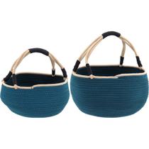 Jogo 2 Cestas Decorativa Organizadora Multiuso Tecido Azul Jogo 2 Cestas Decorativa Organizadora Multiuso Tecido Azul