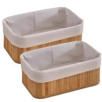 Jogo 2 Cestas Desmontável Bambu Natural 38x28cm Com Forro Mundiart Jogo 2 Cestas Desmontável Bambu Natural 38x28cm Com Forro Mundiart