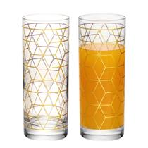 Jogo 2 Copo Alto de Vidro para Drink 330ml Transparente Dourado Cube Wolff Jogo 2 Copo Alto de Vidro para Drink 330ml Transparente Dourado Cube Wolff