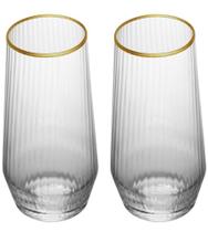 Jogo 2 Copos 370ml Altos De Vidro Com Borda Dourada Lines