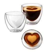 Jogo 2 Copos Caneca De Vidro Dupla Camada Coração Love 90ml