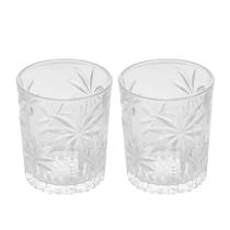 Jogo 2 Copos de Cristal Baixo Whisky Água Palm Tree Coqueiro Transparente 340ml Wolff