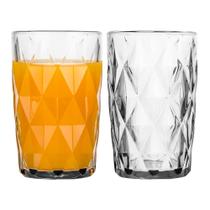 Jogo 2 Copos Diamond de Vidro Diamante Transparente Alto para Água e Drinks 390ml Lyor