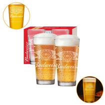 Jogo 2 Copos Vidro Para Chopp Cerveja Budwesier 415 Ml