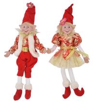 Jogo 2 Crianças 35cm Vermelho Dourado Decoração Natal