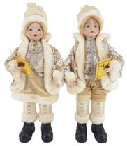 Jogo 2 Crianças 42cm Prata Dourado Musical Decoração Natal