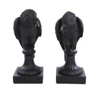 Jogo 2 enfeites de resina estatua de corvos halloween
