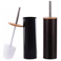 Jogo 2 escovas sanitaria em inox com suporte para limpar vaso privada sanitário e banheiro branco preto - QPORRETA
