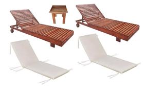 Jogo 2 Espreguiçadeira Allegra 1 Mesinha Apoio Madeira Maciça Piscina Lazer Nogueira Proteção Uv Colchonetes Branco Cru Jogo 2 Espreguiçadeira Allegra 1 Mesinha Apoio Madeira Maciça Piscina Lazer Nogueira Proteção Uv Colchonetes Branco Cru