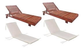 Jogo 2 Espreguiçadeira Allegra Madeira Maciça Piscina Lazer Nogueira Proteção Uv e Colchonetes Branco Cru