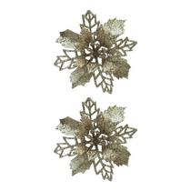 Jogo 2 Flores Bico de Papagaio Champanhe Natal Pick Glitter 9cm com Presilha - Magizi - Yangzi