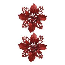 Jogo 2 Flores Bico de Papagaio Vermelha Natal Pick Glitter 9cm com Presilha - Magizi - Yangzi