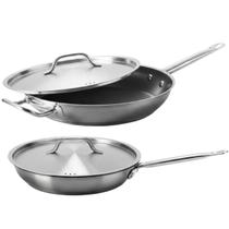 Jogo 2 Frigideiras Com Tampa Brinox Profissional em Aço Inox 24cm e 32cm Fundo Triplo Restaurante