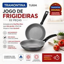 Jogo 2 Frigideiras Tramontina Turim Antiaderente Starflon Max Cinza Chumbo Original Cabo Antitérmico Lavável Com Nota Fiscal Envio Imediato