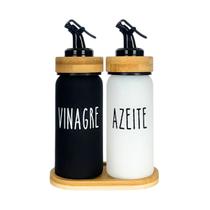 Jogo 2 Galheteiro Doha Azeite E Vinagre Com Base Bambu 220ml