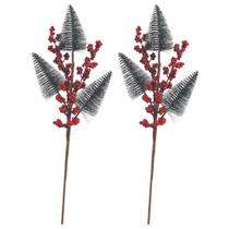 Jogo 2 Galhos Decor Natal 3 Pinheiros Nevados e Berries 48cm - Magizi
