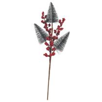 Jogo 2 Galhos Decor Natal 3 Pinheiros Nevados e Berries 48cm - Magizi