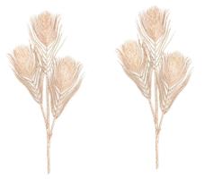 Jogo 2 Galhos Folhagem Pena de Pavão Rosê Gold Fosco Metalizado 60cm - Magizi