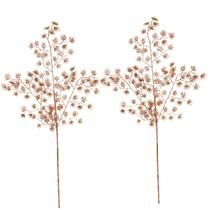 Jogo 2 Galhos Multi Folhagem Natal Glitter Rosê Gold 80cm - Magizi - Yangzi