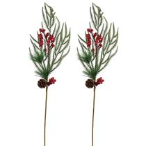 Jogo 2 Galhos Natal Folhagens Mix Rústico Berries e Pinha 88cm - Magizi - Yangzi