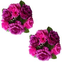 Jogo 2 Guirlandas Bobeches 24cm Com Rosas Lilás Para Castiçais