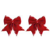 Jogo 2 Laços Natalinos Veludo Vermelho Borda Candy Listrada Prime 12x13cm