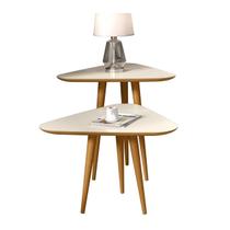 Jogo 2 Mesas 3 Pontas Estilo Retro Pés Palito Marrom/Branco Jogo 2 Mesas 3 Pontas Estilo Retro Pés Palito Marrom/Branco